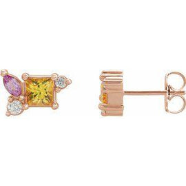 Yellow Sapphire, Pink Sapphire, & 1/8 CTW Diamond Earrings