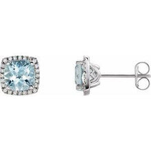 Load image into Gallery viewer, Aquamarine &amp; 1/8 CTW Diamond Earrings
