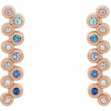 Load image into Gallery viewer, Blue Multi-Gemstone &amp; 1/10 CTW Diamond Bezel-Set Bar Earrings
