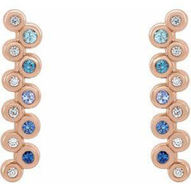 Blue Multi-Gemstone & 1/10 CTW Diamond Bezel-Set Bar Earrings