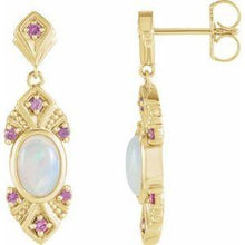 Load image into Gallery viewer, Ethiopian Opal &amp; Pink Sapphire Vintage-Inspired Earrings
