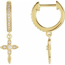 1/8 CTW Diamond Cross Hinged Hoop Earrings