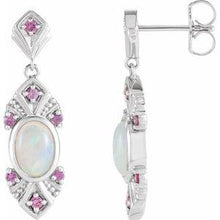 Load image into Gallery viewer, Ethiopian Opal &amp; Pink Sapphire Vintage-Inspired Earrings
