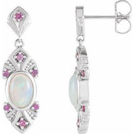 Ethiopian Opal & Pink Sapphire Vintage-Inspired Earrings