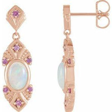 Load image into Gallery viewer, Ethiopian Opal &amp; Pink Sapphire Vintage-Inspired Earrings
