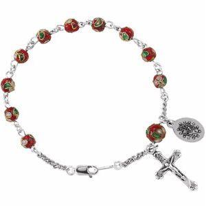 Red Cloisonné Rosary 7 1/2