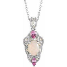 Load image into Gallery viewer, Opal, Pink Sapphire &amp; 1/10 CTW Diamond Vintage-Inspired 16-18&quot; Necklace
