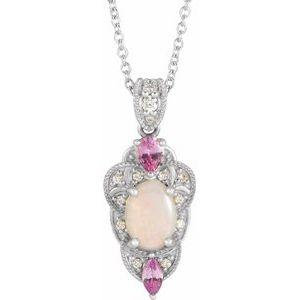 Opal, Pink Sapphire & 1/10 CTW Diamond Vintage-Inspired 16-18