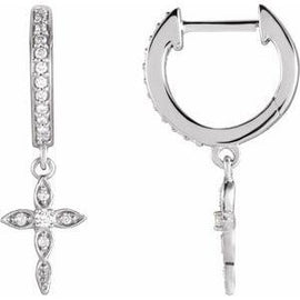 1/8 CTW Diamond Cross Hinged Hoop Earrings