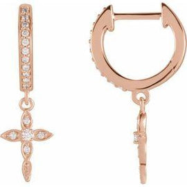 1/8 CTW Diamond Cross Hinged Hoop Earrings