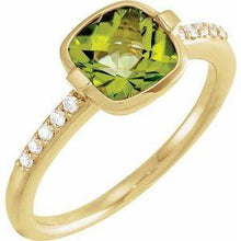 Load image into Gallery viewer, Checkerboard Peridot &amp; 1/10 CTW Diamond Ring
