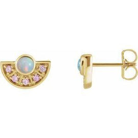 Ethiopian Opal & Pink Sapphire Fan Earrings
