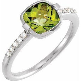 Checkerboard Peridot & 1/10 CTW Diamond Ring