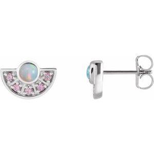 Ethiopian Opal & Pink Sapphire Fan Earrings