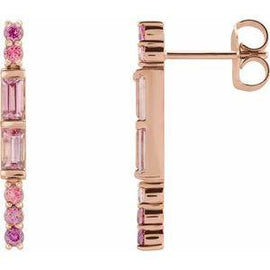 Pink Multi-Gemstone Bar Earrings