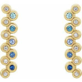 Blue Multi-Gemstone & 1/10 CTW Diamond Bezel-Set Bar Earrings