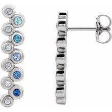 Load image into Gallery viewer, Blue Multi-Gemstone &amp; 1/10 CTW Diamond Bezel-Set Bar Earrings
