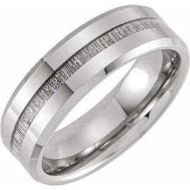 8 mm Beveled-Edge Band with Imitation Meteorite Inlay