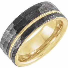Black & Gold PVD 8 mm Grooved Band With Hammer Finish