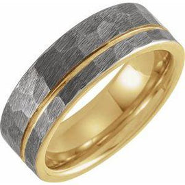 Gold PVD 8 mm Grooved Band with Hammer Finish