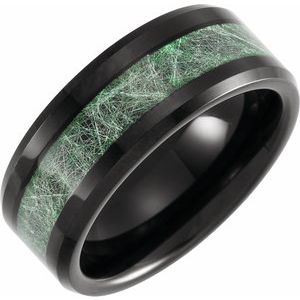 8 mm Beveled-Edge Band with Imitation Meteorite Inlay