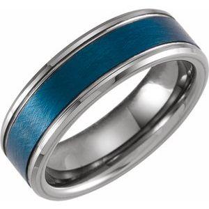 Blue PVD 7 mm Grooved Beveled-Edge Band