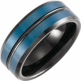 Black and Blue PVD 8 mm Grooved Band
