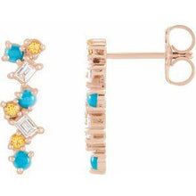 Load image into Gallery viewer, Turquoise, Honey Topaz &amp; 1/10 CTW Diamond Scattered Bar Earrings
