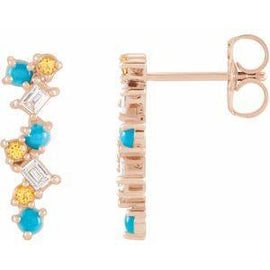 Turquoise, Honey Topaz & 1/10 CTW Diamond Scattered Bar Earrings
