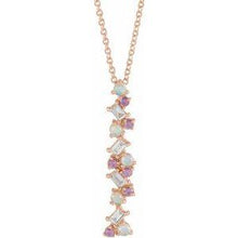 Load image into Gallery viewer, Honey Passion Topaz, Turquoise &amp; 1/8 CTW Diamond Scattered Bar 16-18&quot; Necklace
