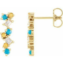 Load image into Gallery viewer, Turquoise, Honey Topaz &amp; 1/10 CTW Diamond Scattered Bar Earrings
