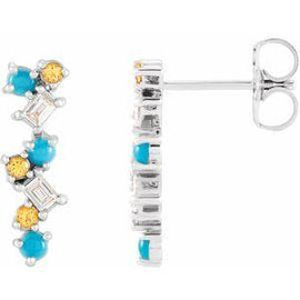 Turquoise, Honey Topaz & 1/10 CTW Diamond Scattered Bar Earrings
