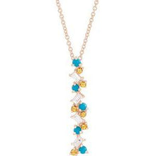Load image into Gallery viewer, Honey Passion Topaz, Turquoise &amp; 1/8 CTW Diamond Scattered Bar 16-18&quot; Necklace
