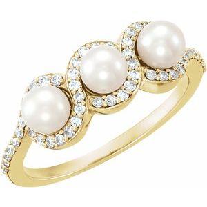 Freshwater Cultured Pearl & 1/4 CTW Diamond Halo-Style Ring