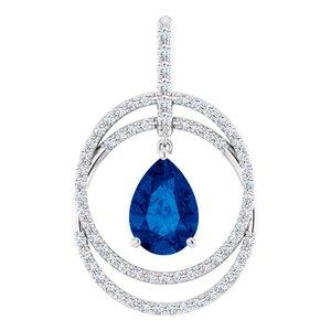 Chatham® Created Blue Sapphire & 1/2 CTW Diamond Pendant