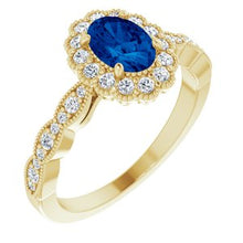 Load image into Gallery viewer, Chatham® Created Blue Sapphire &amp; 3/8 CTW Diamond Ring
