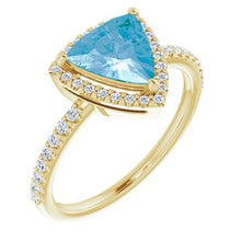 Load image into Gallery viewer, Swiss Blue Topaz &amp; 1/4 CTW Diamond Halo-Style Ring
