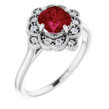 Load image into Gallery viewer, Chatham® Lab-Created Ruby &amp; .08 CTW Diamond Ring
