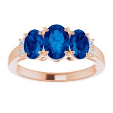 Load image into Gallery viewer, Chatham® Created Blue Sapphire &amp; .05 CTW Diamond Ring
