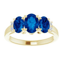 Load image into Gallery viewer, Chatham® Created Blue Sapphire &amp; .05 CTW Diamond Ring
