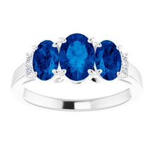 Load image into Gallery viewer, Chatham® Created Blue Sapphire &amp; .05 CTW Diamond Ring
