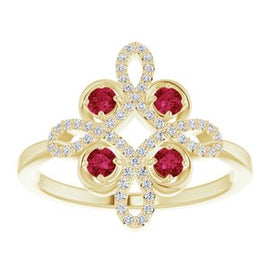 Ruby & 1/6 CTW Diamond Clover Ring