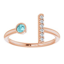 Load image into Gallery viewer, Aquamarine &amp; .06 CTW Diamond Bar Ring
