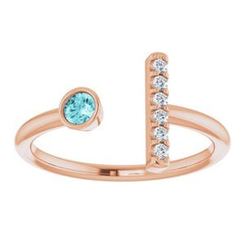 Aquamarine & .06 CTW Diamond Bar Ring