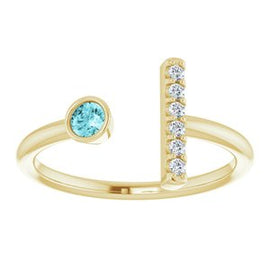 Aquamarine & .06 CTW Diamond Bar Ring