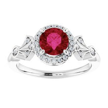 Load image into Gallery viewer, Chatham® Created Ruby &amp; 1/6 CTW Diamond Ring
