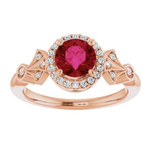 Load image into Gallery viewer, Chatham® Created Ruby &amp; 1/6 CTW Diamond Ring
