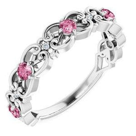 Ruby & .025 CTW Diamond Vintage-Inspired Scroll Ring