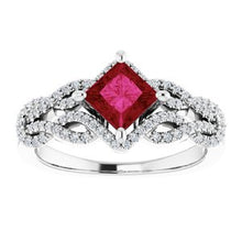 Load image into Gallery viewer, Chatham® Created Ruby &amp; 1/5 CTW Diamond Ring
