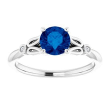 Load image into Gallery viewer, Chatham® Created Blue Sapphire &amp; .02 CTW Diamond Ring
